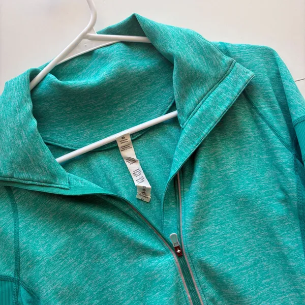 Lululemon 1/2 Zip Pullover Womens 12 Teal Heathered Thumbhole Activewear Top‎ - Image 6