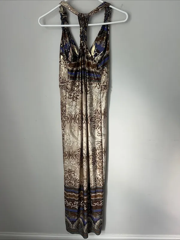 Shoreline Y2K Metallic Baroque Maxi Dress S/M ^ - Image 7