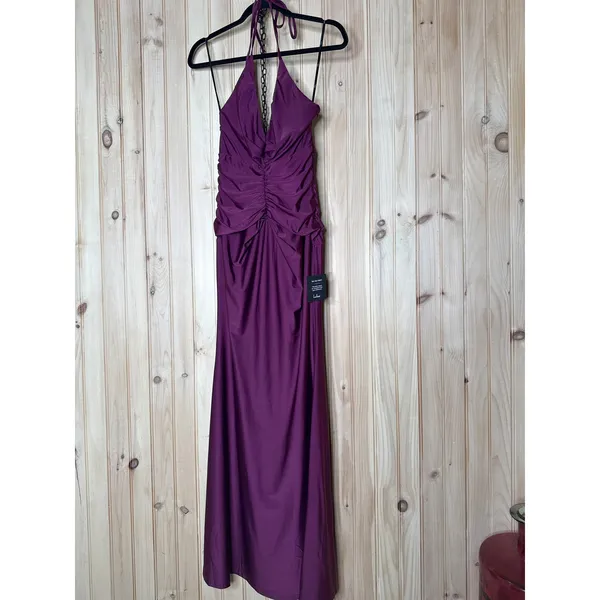 NWT Lulus Zaniya Plum Ruched Halter Maxi Dress Bridesmaid Gala Banquet Size M - Image 2