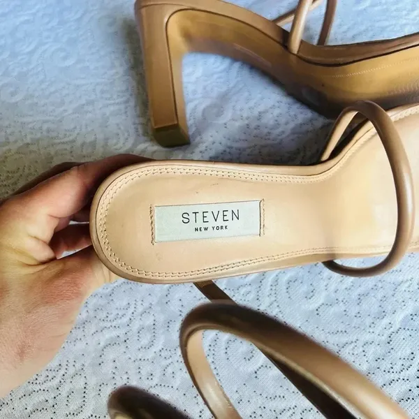 STEVEN By Steve Madden New York Jaidin Ankle Wrap Heel in Nude Strappy Sandal Size 11 - Image 3