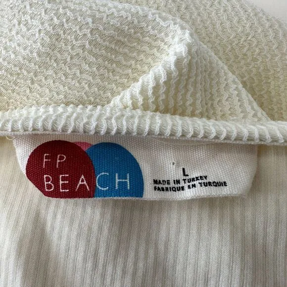 Free People Beach Cream Ribbed Cut Out Button Front Summer‎ Mini Dress Large - Image 4
