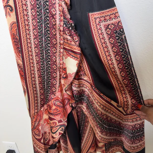 Lulus Women Wrap Dress XS Instantly Impressing‎ Red Multi Scarf Print Midi Party - Image 9
