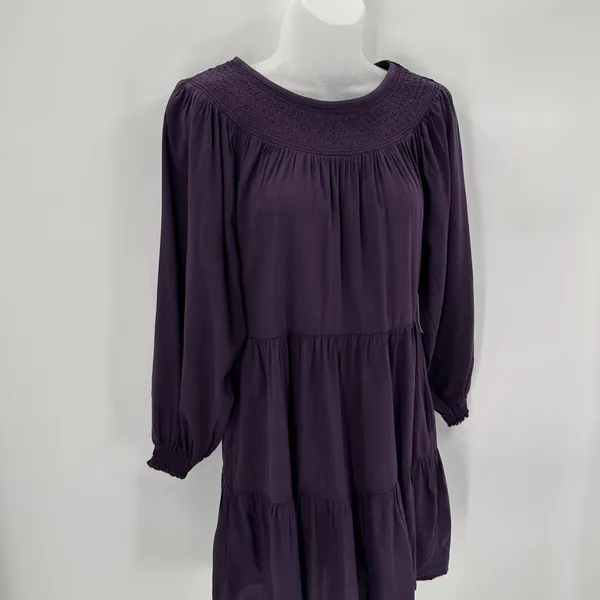 Old Navy Dress Womens XS Purple Tiered Smocked Yoke Mini Long Sleeve Peasant NWT - Image 3