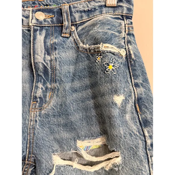 American Eagle Denim Shorts Womens 00‎ Blue Rainbow Embroidered Distressed - Image 3