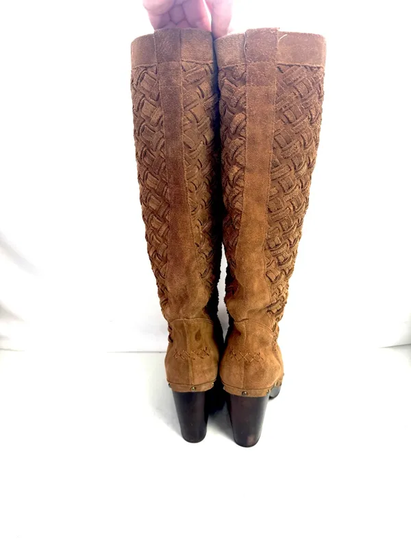UGG Arroyo Tan Woven Braided Suede Tall Clog Boots Size 10 - Image 5