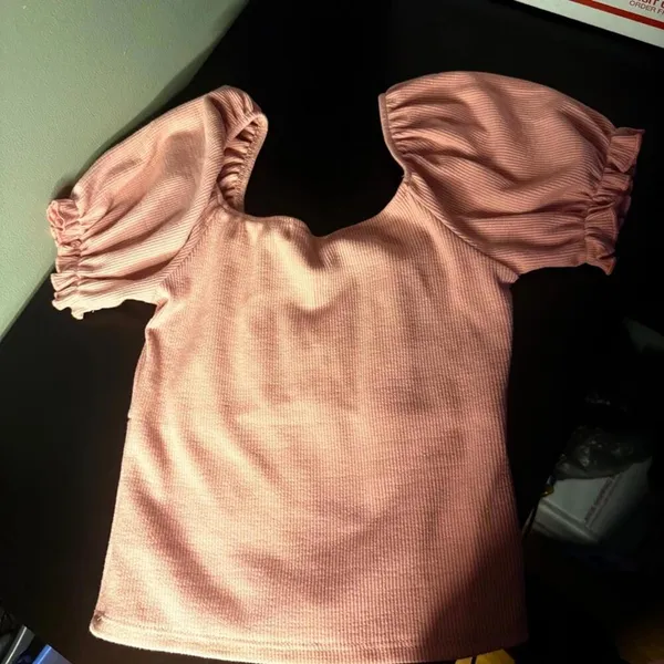 Altar’d State Dusty Pink Ribbed Puff Sleeve Top XS NWOT Coquette - Image 6