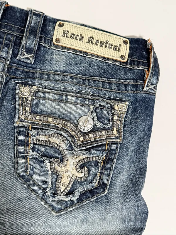 Rock Revival Betty Boot Distressed Embellished Jeans 27 - Image 9