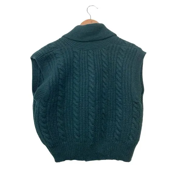 Vintage JH Collectibles Wool Dark Green Shawl Collar Knit Blouse M - Image 3