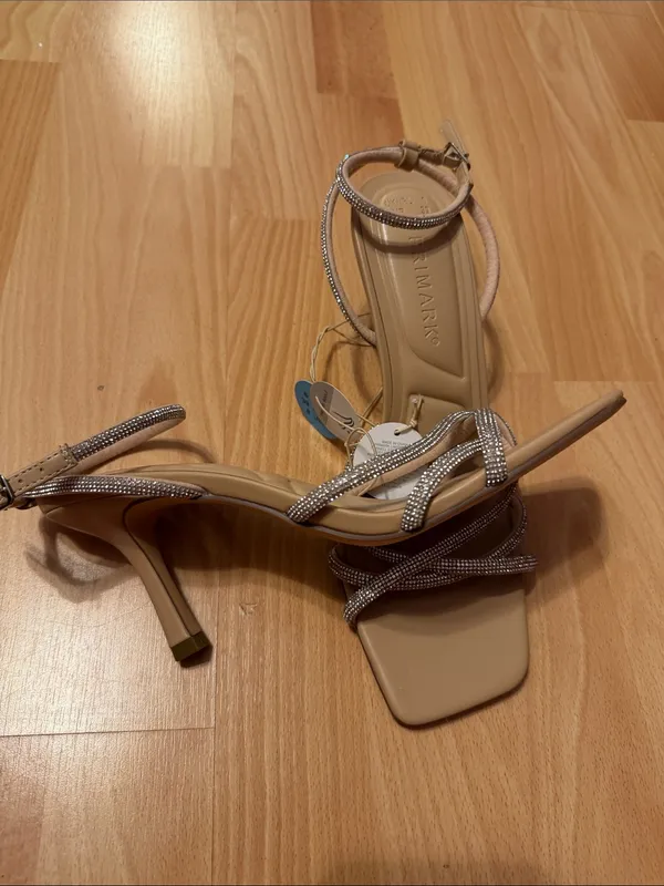 Primark Nude Strappy Ankle-Wrap Heels with Sparkle - Image 3