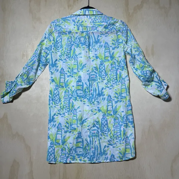 Lilly Pulitzer Lighthouse Print Tunic Top XS Blue Green Coastal Beach‎ - Image 7
