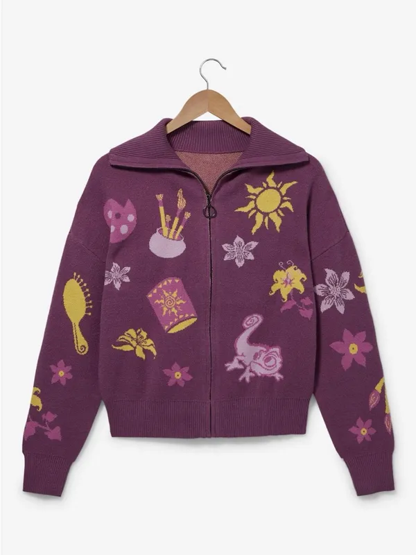 Boxlunch x Disney | Tangled Icons Zippered Women's Sweater - Image 2