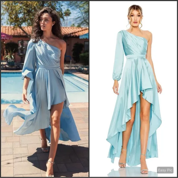 NWT Mac Duggal 49141 French Blue One Shoulder Flowy Gown Dress Size 6 - Image 2