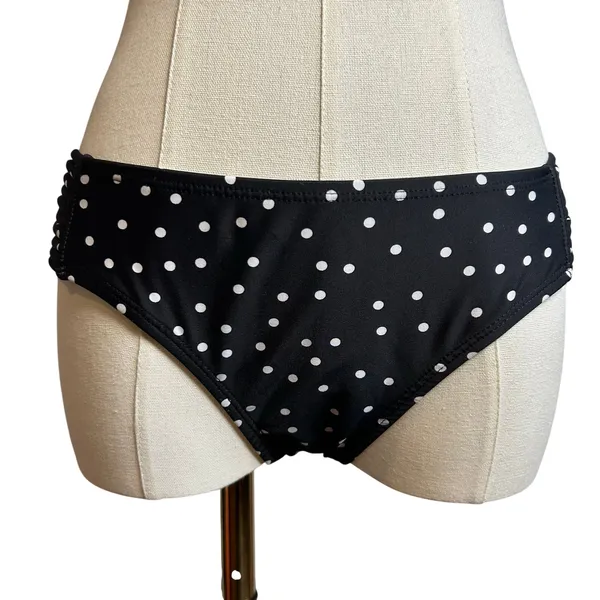 Black White Strappy Side Bikini Bottom Swim Medium Coquette Minimalist Y2K - Image 14