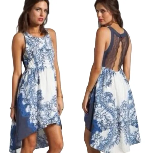 Free People Russian Plate Blue Lace‎ Back Hi-Low Dress Women's Small boho - Image 2