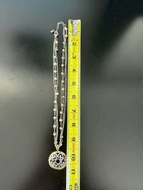 Silver & Gold Tone Multi Strand Pendant Necklace - Image 7
