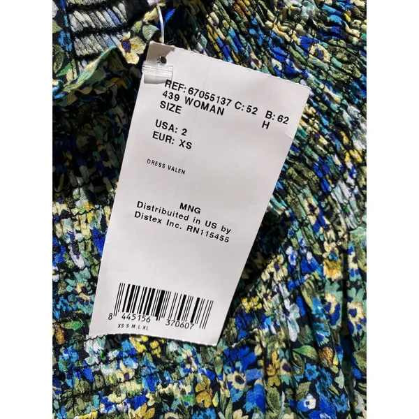 MANGO MNG Tapestry Long‎ Sleeve Mini Dress Floral Flowers Blue Yellow Size 2 - Image 7