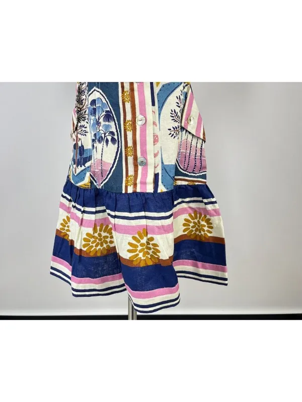 NWOT Farm Rio Linen Cerrado Stamps Short Sleeve Mini Dress Size XL Pocket - Image 5