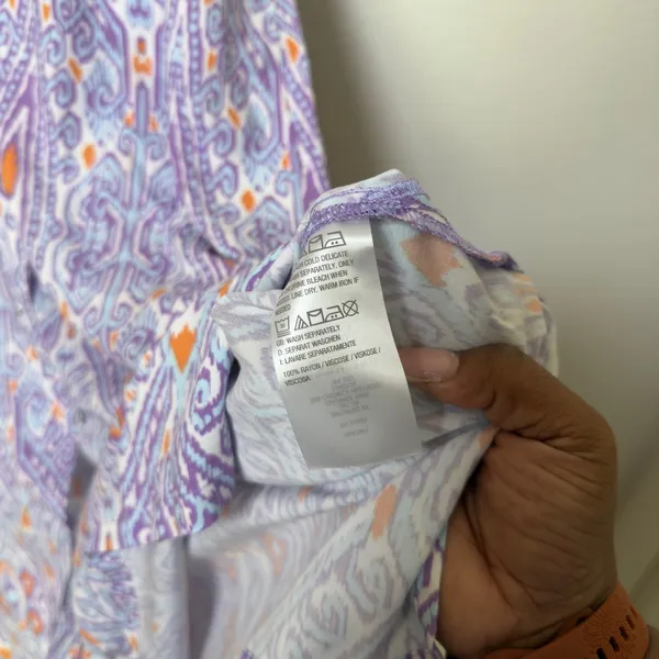NEW Canyon Retreat‎ Women Messa Shirt Dress 1X Purple Ikat Paisley Purple Resort - Image 8
