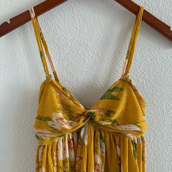 Free People Baby Doll Hi-Low Floral Tunic Boho Mustard Gold Yellow Small - Image 3
