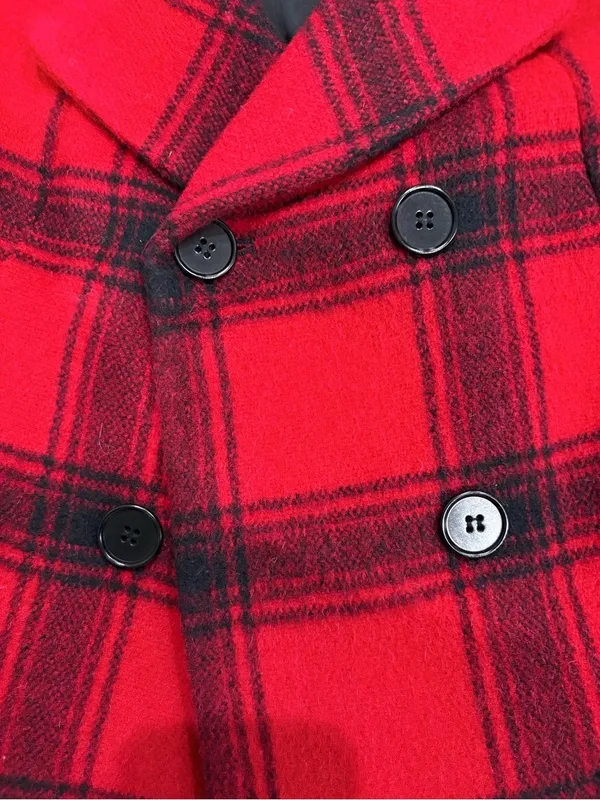 Talbots Red Black Plaid Wool Double Breasted Peacoat Size 2 - Image 3