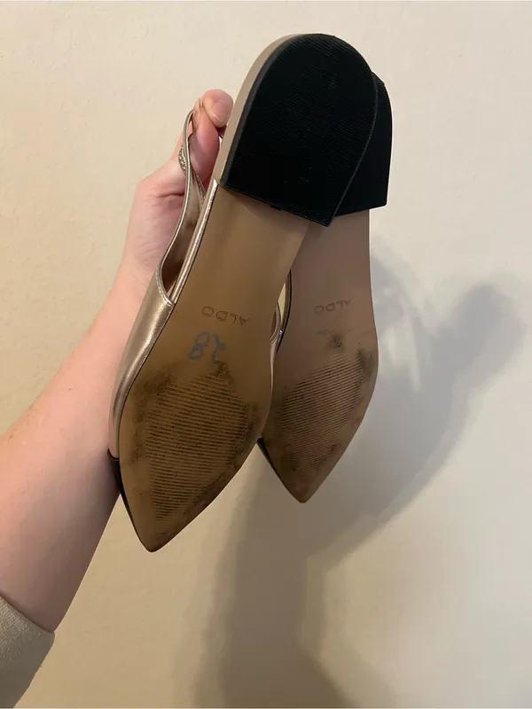 Aldo Black Pointed Toe Metallic Gold Slingback Flats - Image 3