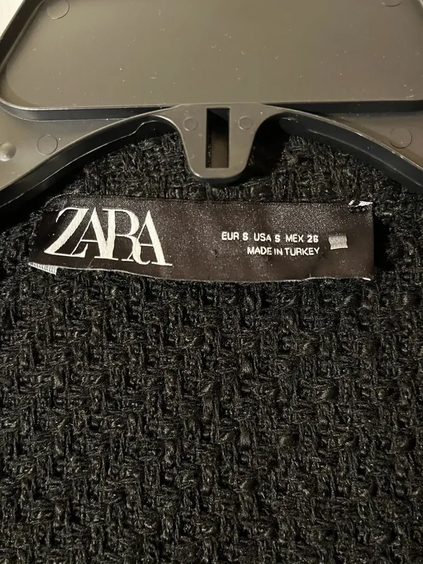Zara Black Textured Tweed Waistcoat with Frayed Trims and Gold Buttons - Image 3