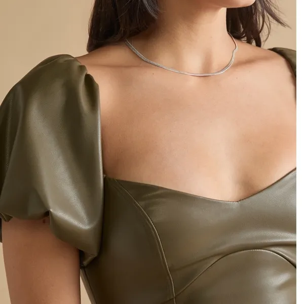 Miami‎ Francesca's Angela Vegan Leather Mini Dress Women's Small Olive Coquette - Image 3