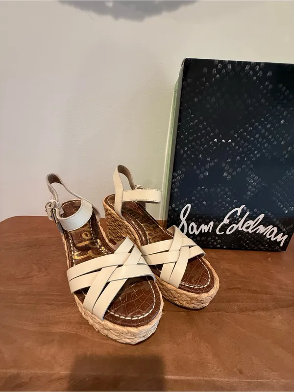 Sam Edelman Cream Espadrille Wedge Sandals with Ankle Strap - Image 3