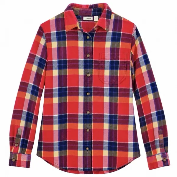 LL Bean Womens Red Blue Plaid Organic Cotton Flannel Button Shirt Size Medium - Image 11