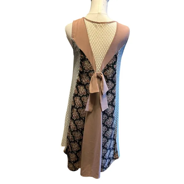 Ryu : Dress Womens Multi Fabric Beige A Line Lace Boho Cottage Back Bow SZ M Y2K - Image 5