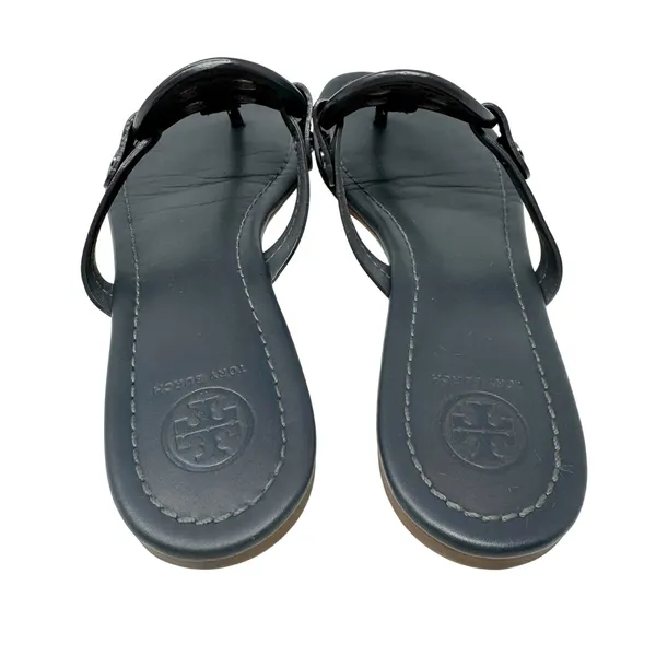 Tory Burch Miller Sandal Gray Leather Thong Flat Logo Size 7.5 - Image 4