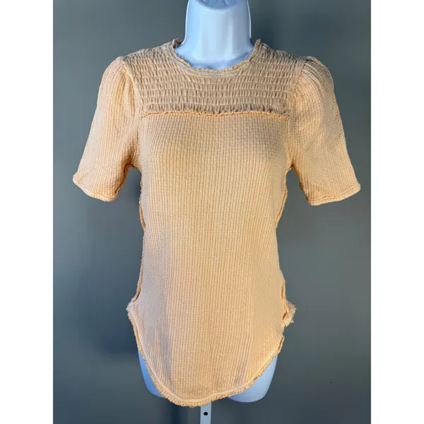 We The Free Free People‎ Red Delicious Tee Sunset Drive Raw Hem Thermal Top XS - Image 2