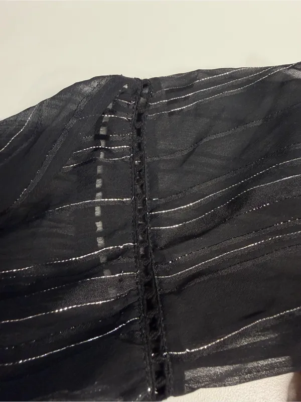 NWT Black bell sleeve top sheer sleeves silver festival glam rock goth Halloween - Image 3