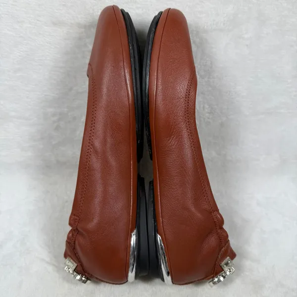 Soto Massini Milano Cognac Brown Leather Ballet Flats Silver Padlock Heel Sz9-10 - Image 8