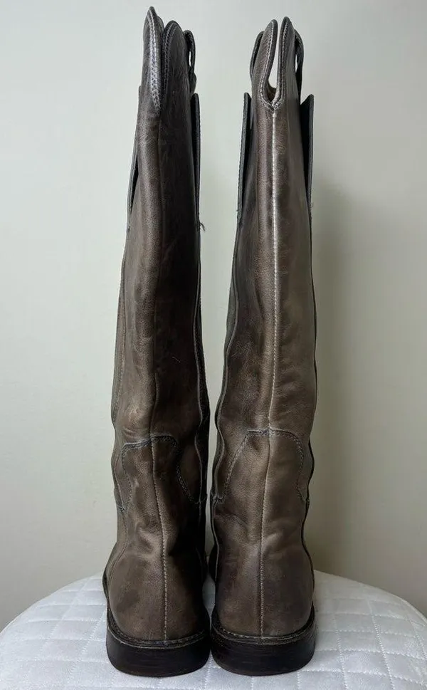 Frye Paige Gray Distressed Leather Tall Riding Boot Women's Size 7.5 B - Image 9