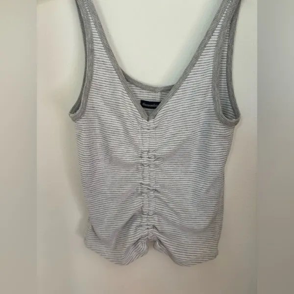 Abercrombie & Fitch Striped Tank Top Ruched Front Size Small Gray - Image 5