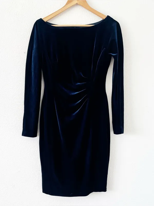 Lauren Ralph Lauren Navy Blue Velvet Ruched Cocktail Dress - Image 2
