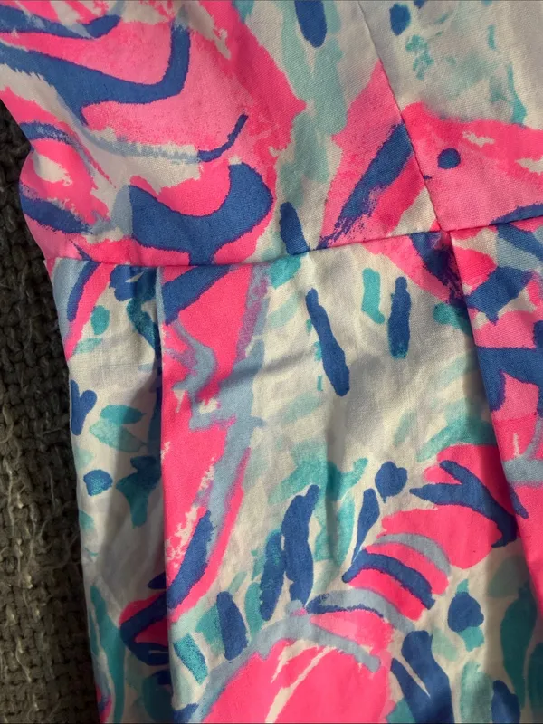 Lilly Pulitzer Pink & Blue Faux Button-Front Mini Dress Structured Bodice Size 4 - Image 14