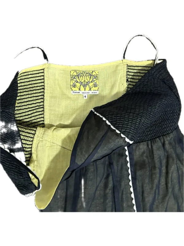 Anthropologie Floreat 4 Step By Step Dress Yellow Black Sundress Eyelet Smocked - Image 8