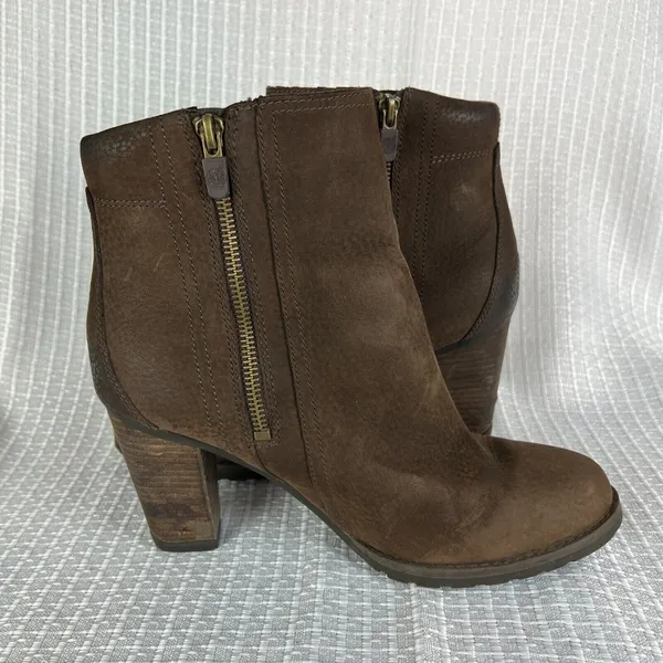 Timberland Boots Womens 8.5 Brown Leather Waterproof Block Heels‎ Zip Up Ankle - Image 9