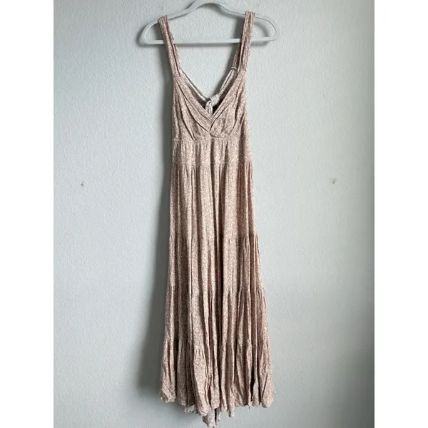 Dress Forum Los Angeles Neutral Pink Floral Tiered Boho Maxi Dress Large Cottage - Image 13