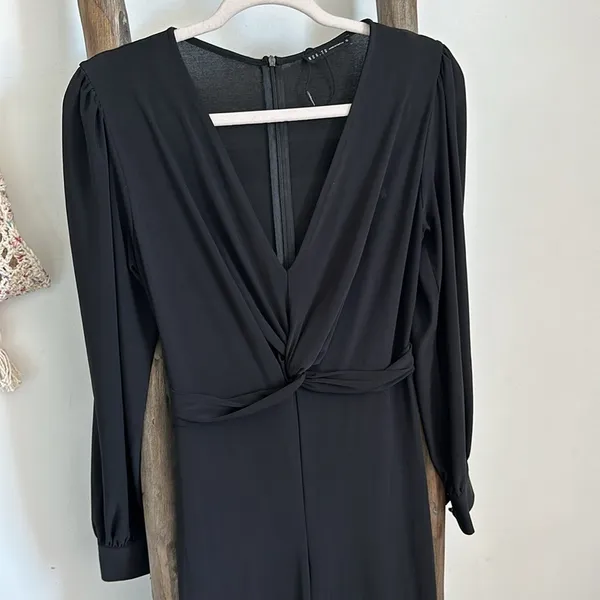 Mohito Detailed Black V-neck Wide Leg Jumpsuit Dressy Classy / Size Small - Image 4