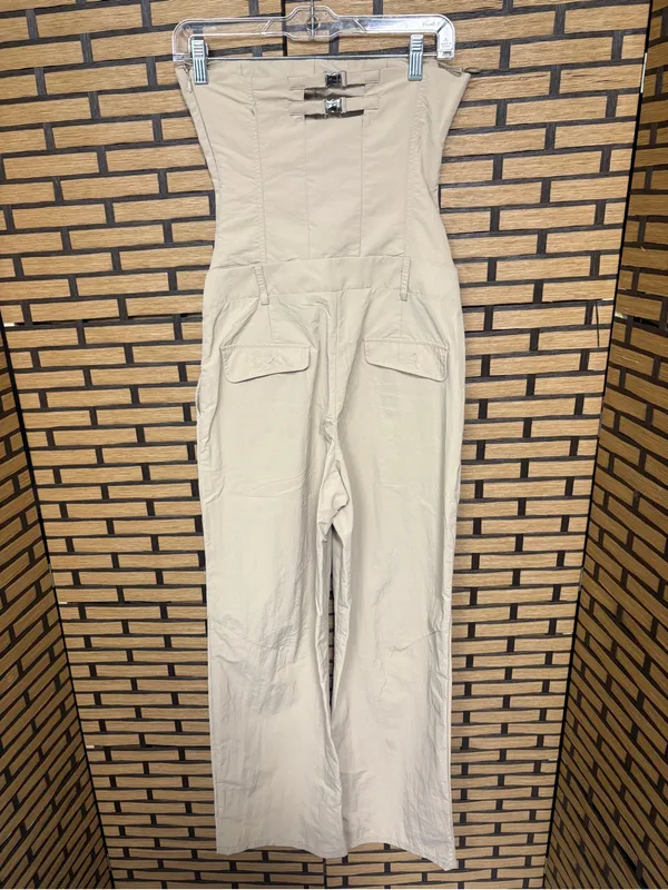Zara Tan Parachute Wide Leg Strapless Jumpsuit Size XS - Image 2