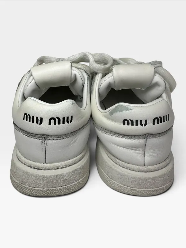 Miu Miu White Leather Logo Low Top Sneakers Made in Italy SIZE 35.5 - Image 6