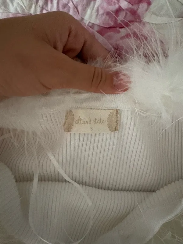 Altar'd State White feather longe sleeve top - Image 3