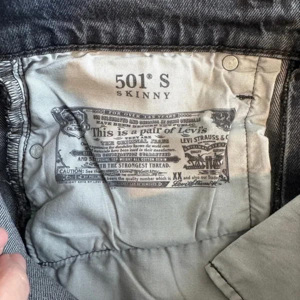 Levi's 501 Skinny Jeans Black Wash Frayed Hem W28 L28 - Image 9