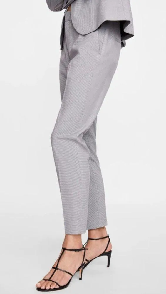 ZARA Trousers Check Pattern Plaid Skinny Slim Checkered Tartan Work Slacks Pants - Image 4