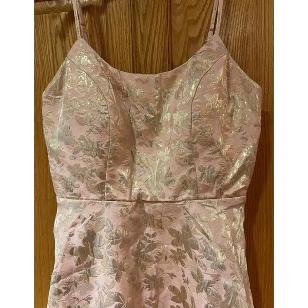 Trixxi‎ Light Pink with Gold Flowers Fit & Flare Mini Dress Juniors Size Medium - Image 2