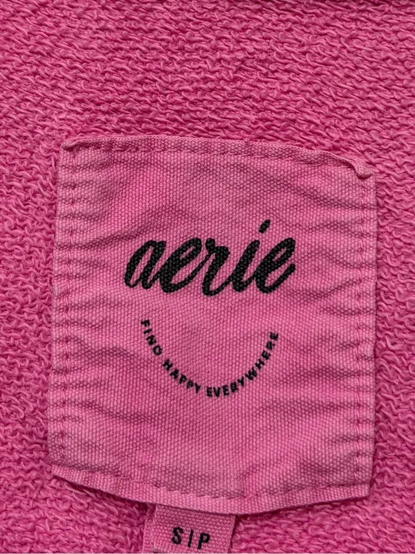 Aerie Hot Pink Down To Earth V Neck Pullover Sweatshirt Barbie Size Small - Image 3