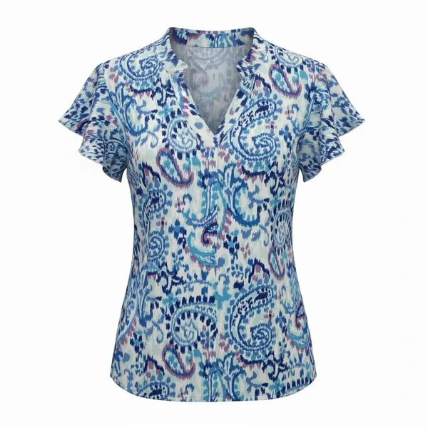 Vibrant Blue and White Blouse Size M - Image 2